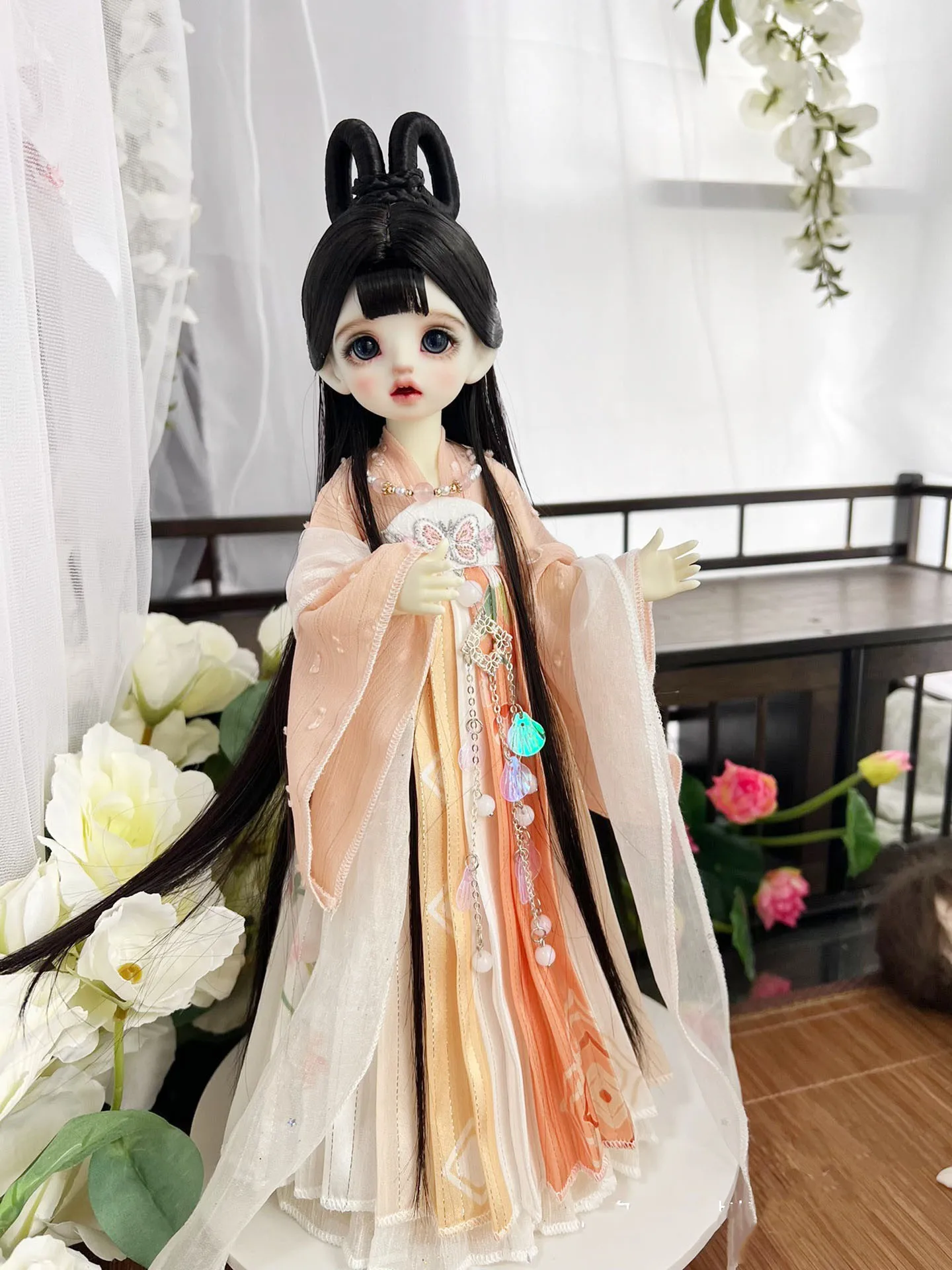 Black Wig 1/4 1/6 BJD Doll Hair, Ancient Style Updo 1 Piece