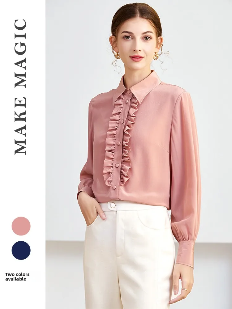 

ei True Silk Spring 2026 New Sle 00 Silk Long Sve irt Women's irt Double Gauze Smooth Commute Sle Pur...