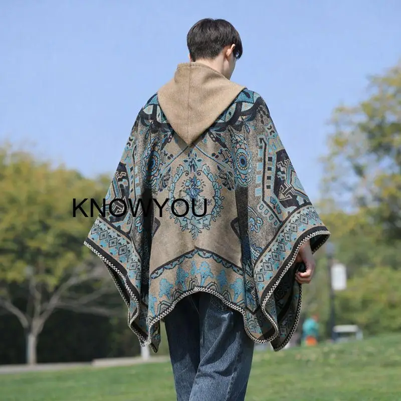 

Male Winter Warm Hooded Shawl Thickening Blanket Luxury Scarf Male Cloak Jacket Cashmere Blend Pashmina Cape Stole Outwear