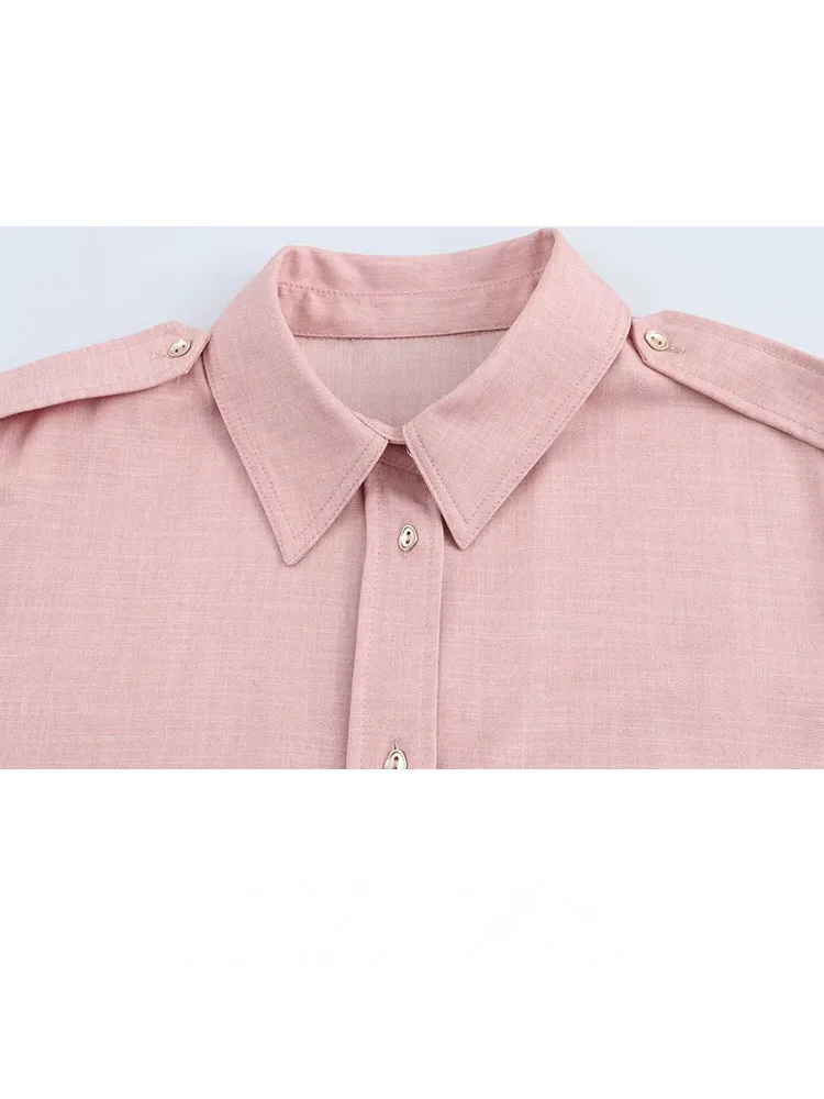 TRAFZA Abito alla moda da donna Rosa Colletto rovesciato Manica lunga Camicie monopetto + Pantaloni lunghi a vita alta Set primaverili femminili