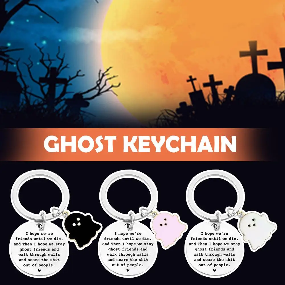 Cute Halloween Funny Friendship Keychain Gifts For Good Friends Halloween Cartoon Ghost Alloy Keychain Pendant Cloth Access S4L6