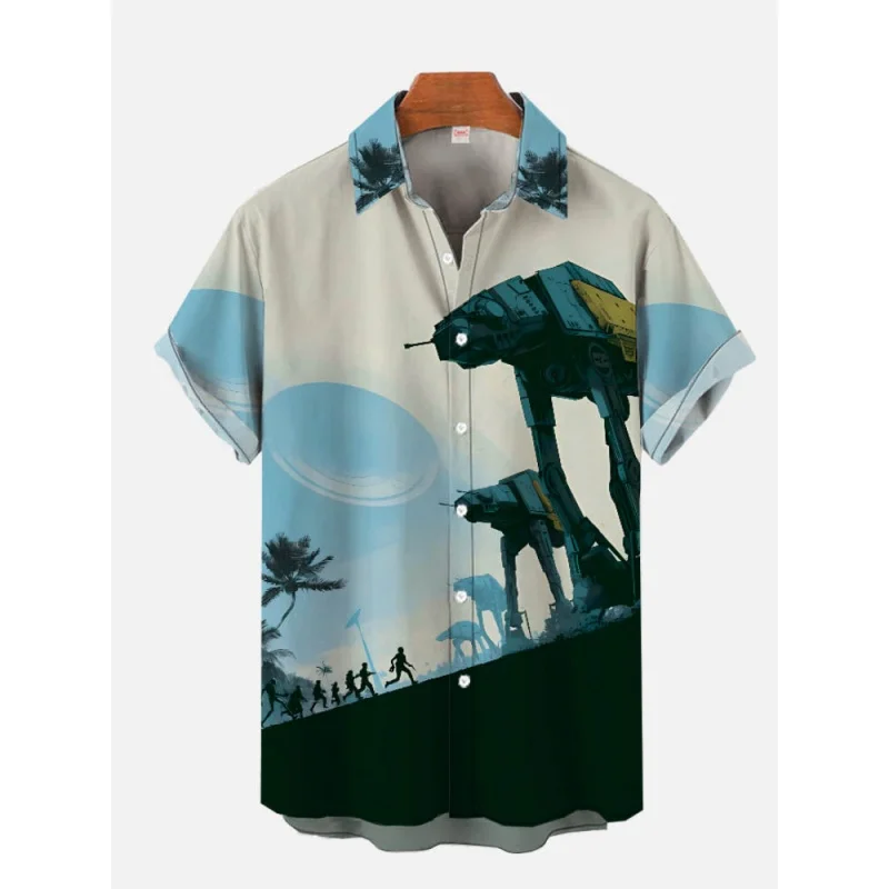 Cool Machinery Graphic Beach Shirt For Men Cat Dinosaur 3D Printed Hawaiian Shirts Summer Vacation Loose Short Sleeve Blouse