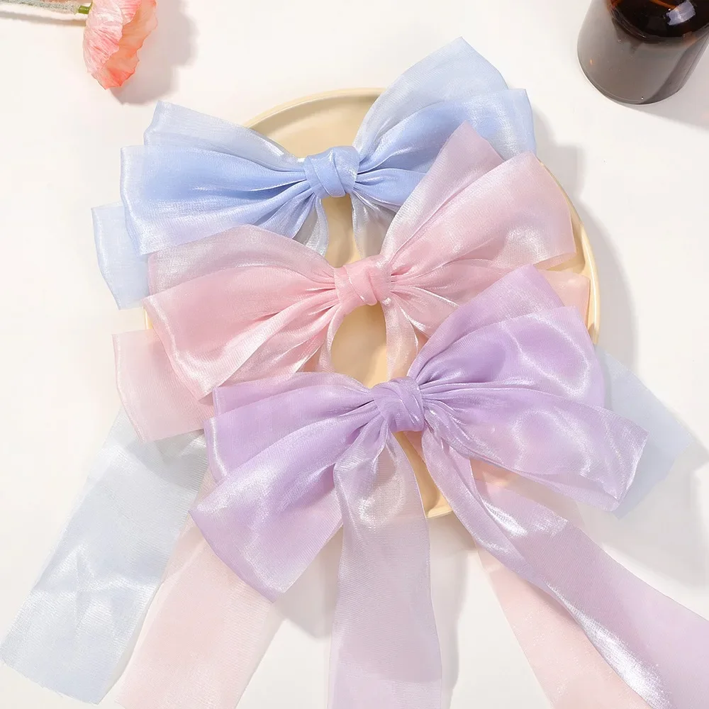 Cream Colored Sweet Desire Mesh Bow Hair Clip Super Fairy Top Clip Back Head Hair Clips Hair Accessories Spring Clip Wholesale