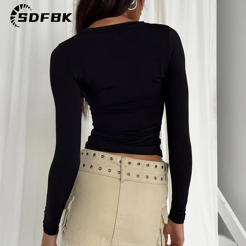 Long Sleeve Y2K Slim Fit Shirt Women Casual Streetwear Basic Tee Fashion Cropped Tops O Neck Sexy Skinny Solid Ladies T Shirts