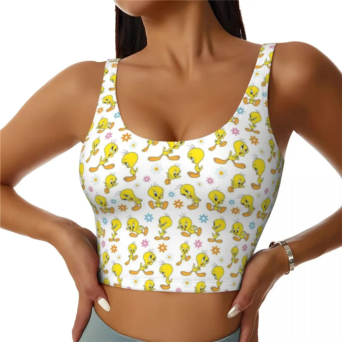 Custom Tweetys Cartoon Animation Yellow Bird High Impact Sports Bras Women's Seamless Workout Yoga Crop Tank Tops