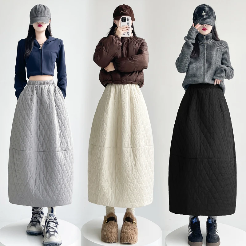 Jupe f-longue en coton Faionable avec fente Ba pour femmes, jupe trapèze mi-longue chaude et amincissante pour un usage quotidien