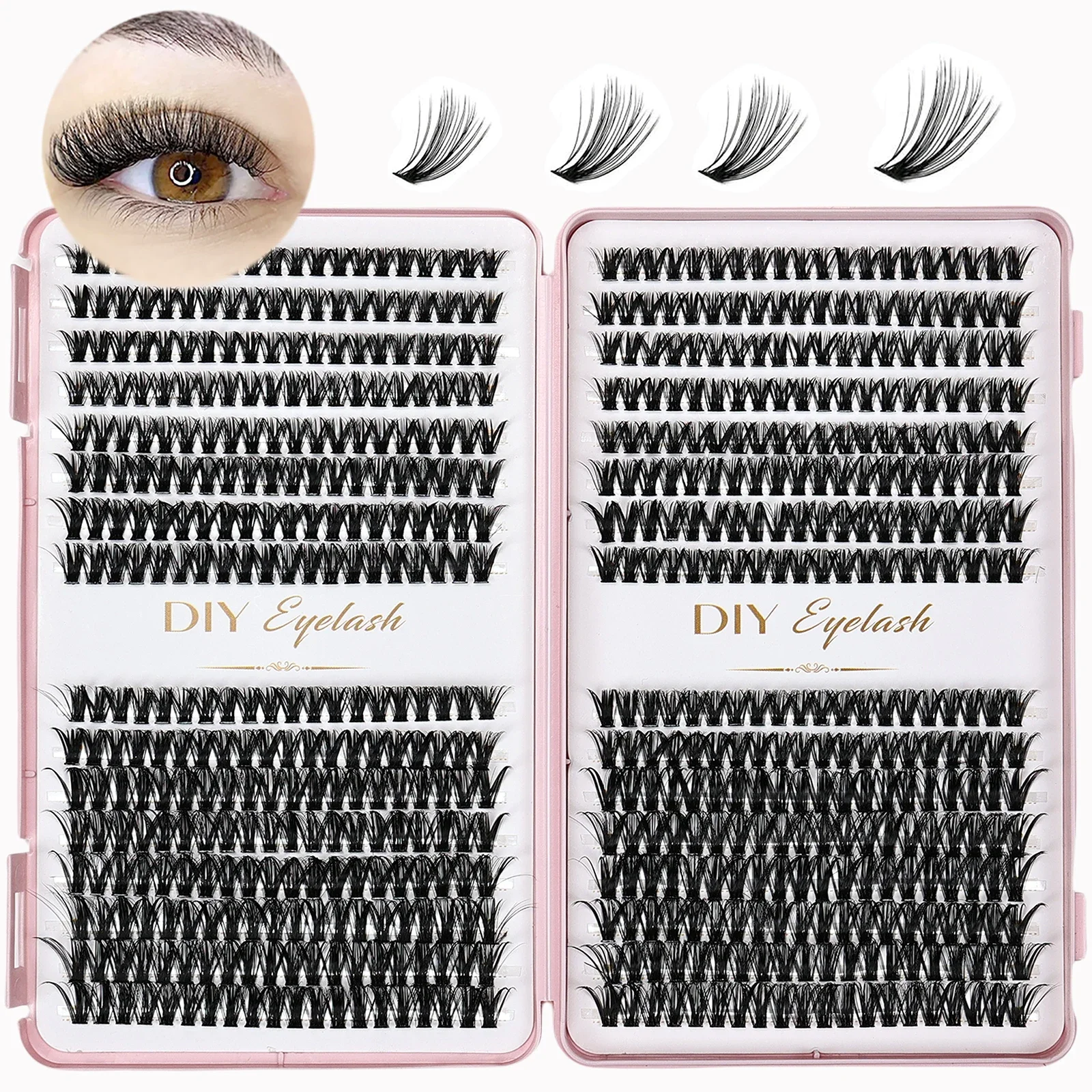 Eyelash Extension Kit 640 Cluster Eyelash Extension Book with Bond and Seal, Applicator for D Curl Eyelashes Use at home