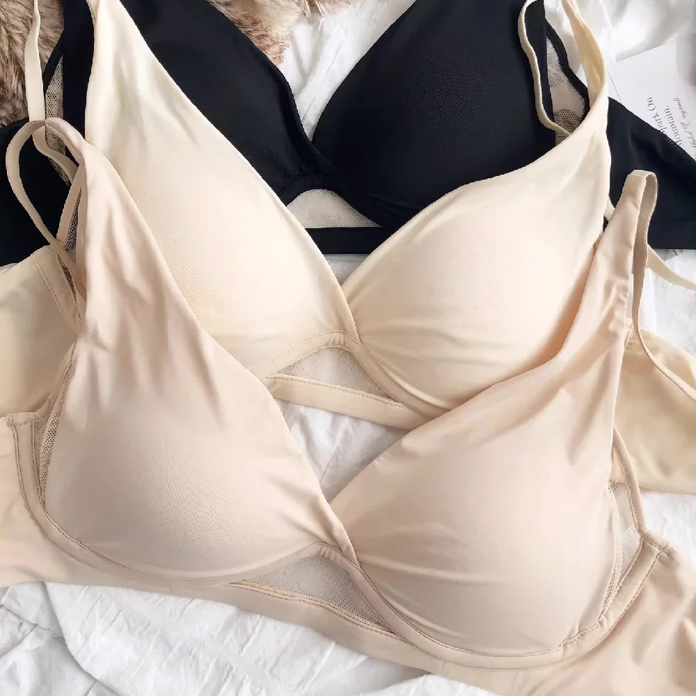KUCLUT Wire Free Thin Cotton Woman Deep-V Neck Push Up Lingerie Comfortable Sleepwear Underwear Lace Young Girl Intimate