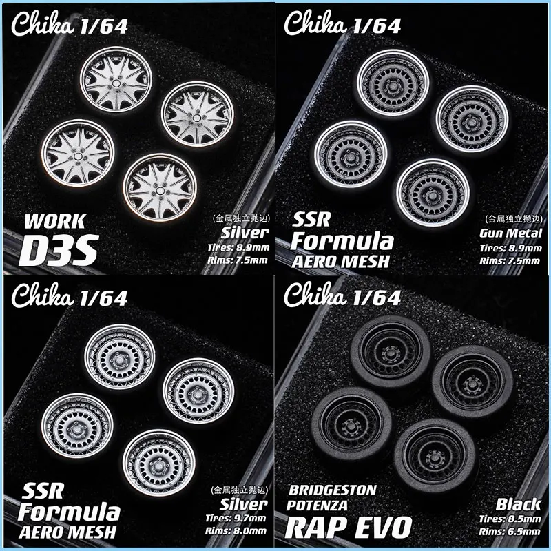 

1/64 Nabes X Chika Wheel hub EVO/Mesh/Work D3S 8.5/8.9/9.7mm Alloy resin wheels para piezas modificadas de coche modelo 1:64
