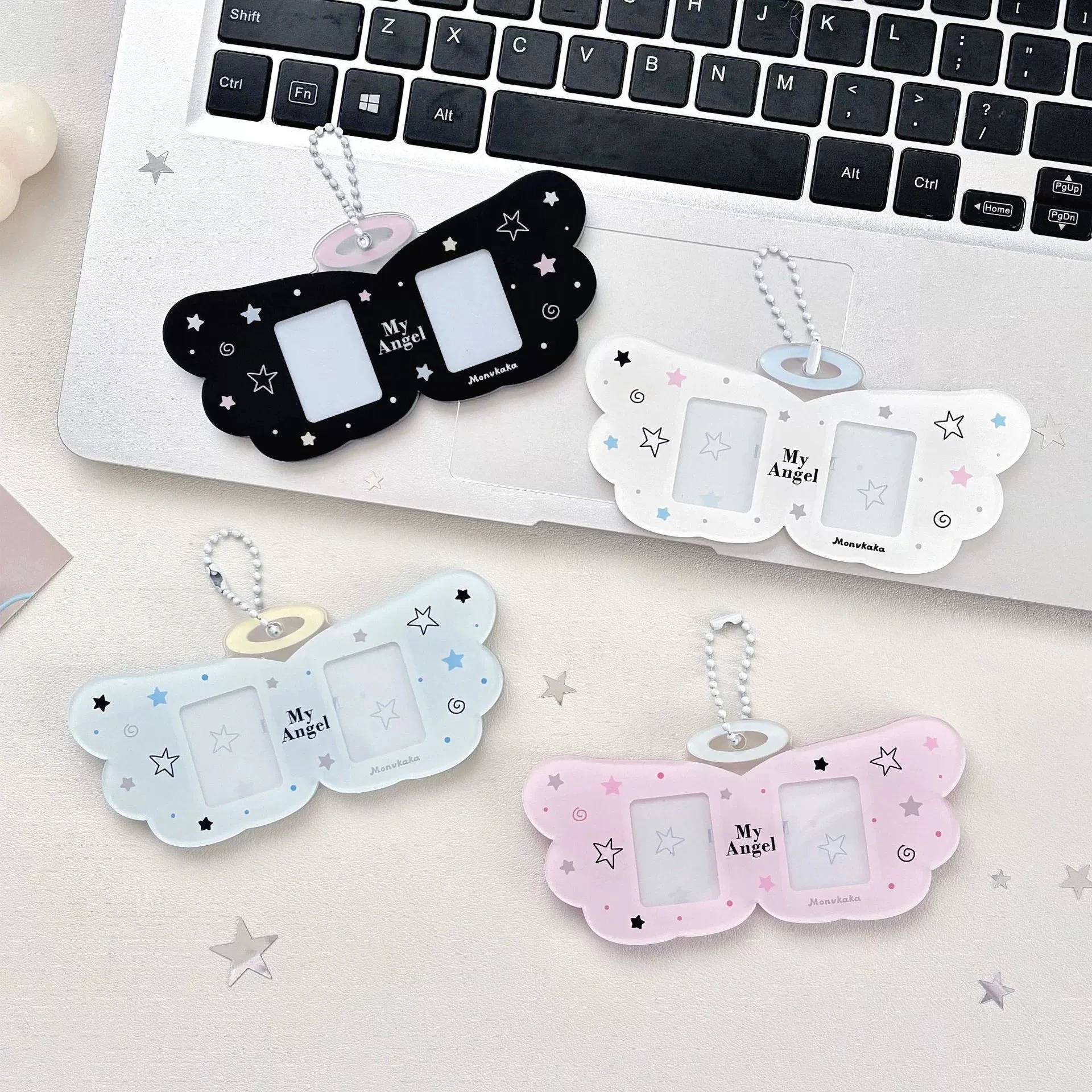 Acrylic Jelly Color My Angel Double Photo Frame 0.8x1.1 Inch Photo DIY Idol Key Chains for Fans K Pop Accessories Women Girls