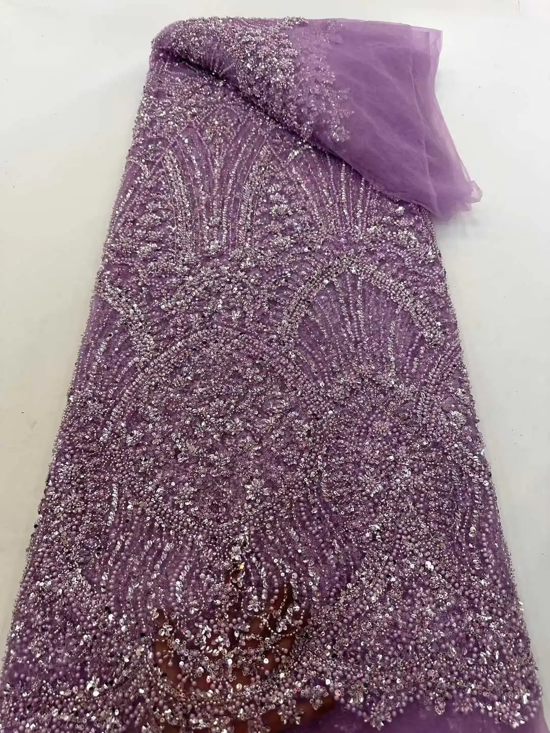 Green Luxury African Heavy Beads 2025 High Quality Nigerian Sequins Lace French Tulle Lace Fabric For Wedding Party Dress Sewing