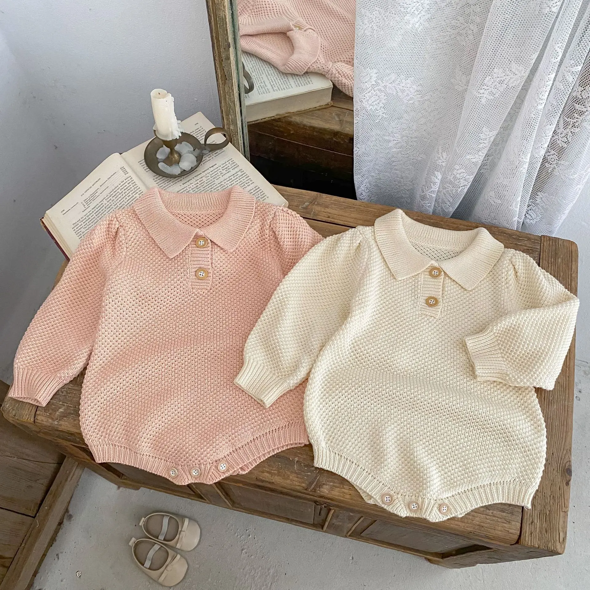 

2025 Autumn New Baby Long Sleeve Bodysuit Solid Infant Boy Girl Lapel Knitted Jumpsuit Cotton Newborn Toddler Clothes 0-24M