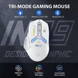 INPHIC IN9-ratón inalámbrico para juegos, periférico con Bluetooth, tres modos, ergonómico, Macro RGB, PUBG/LOL/CSGO, Universal, 10000DPI