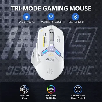 INPHIC IN9 Wireless Bluetooth Gaming Mouse Three-mode Ergonomic Macro RGB PUBG/LOL/CSGO Desktop Notebook Universal 10000DPI