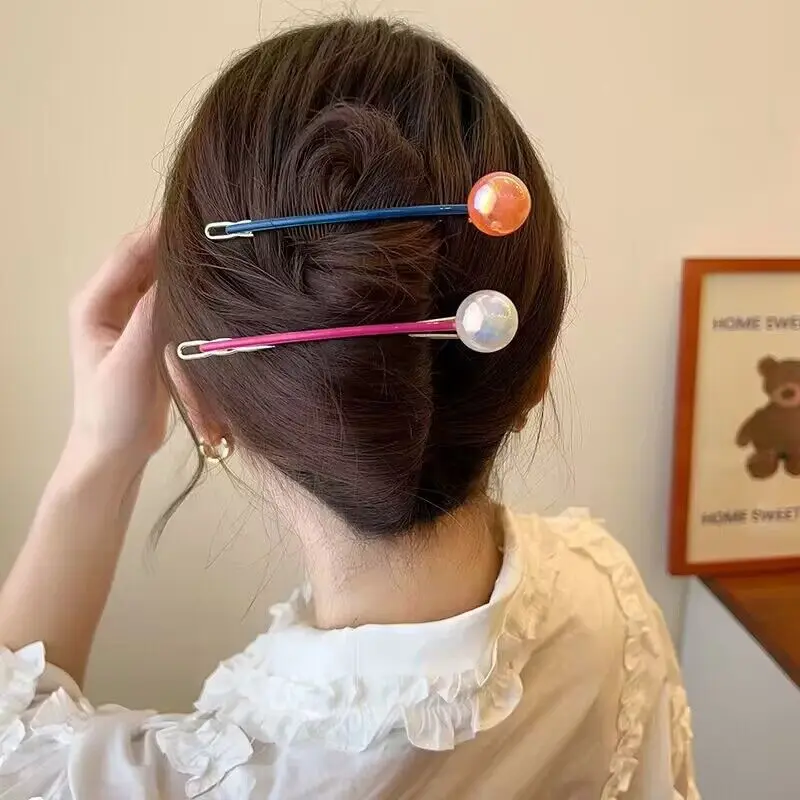 Korean Elegant Lollipop Hair Clip Female Ponytail Clip A Word Clip Bangs Clip Frog Buckle Grip Clip Girl Retro Fashion Headdress