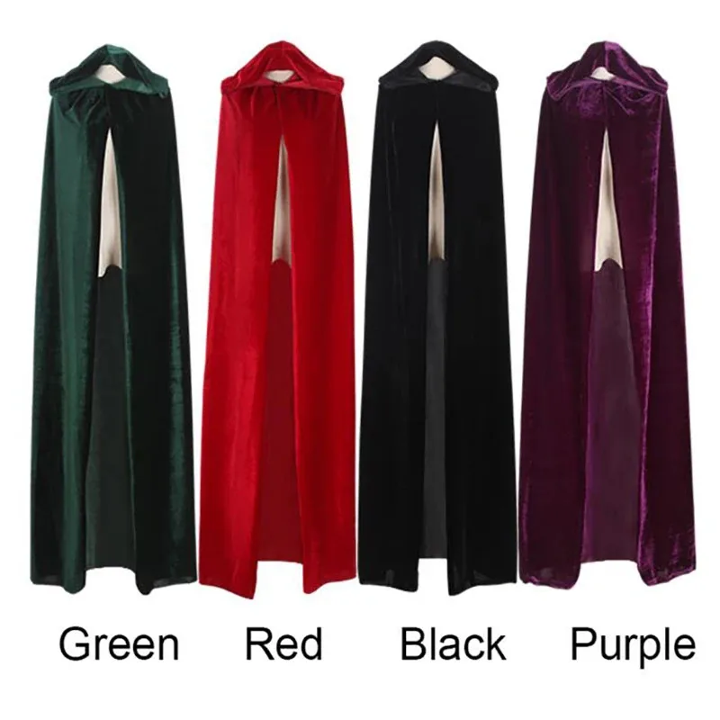 

Adult Elf Witch Long Purple Green Red Black Purim Carnival Halloween Cloaks Hood And Capes Halloween Costumes For Women Men
