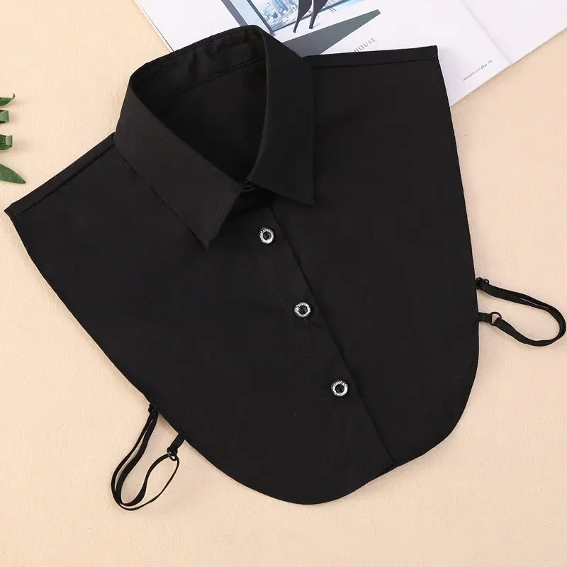 False Collar Shirt Women Cotton Crystal Fake Collar Blouse Vintage Solid Detachable Shirt Collar False Lapel Blouse Top