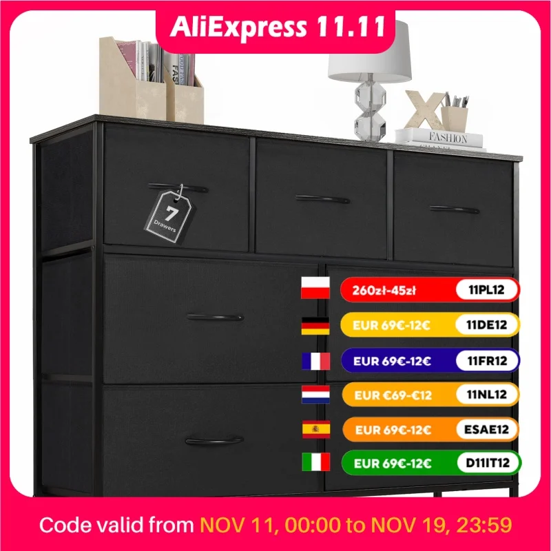 JHK ящик для спальни с 7 тканевыми ящиками, органайзер для хранения, шкаф для хранения, сундук для одежды для гостиной, витрина для мебели