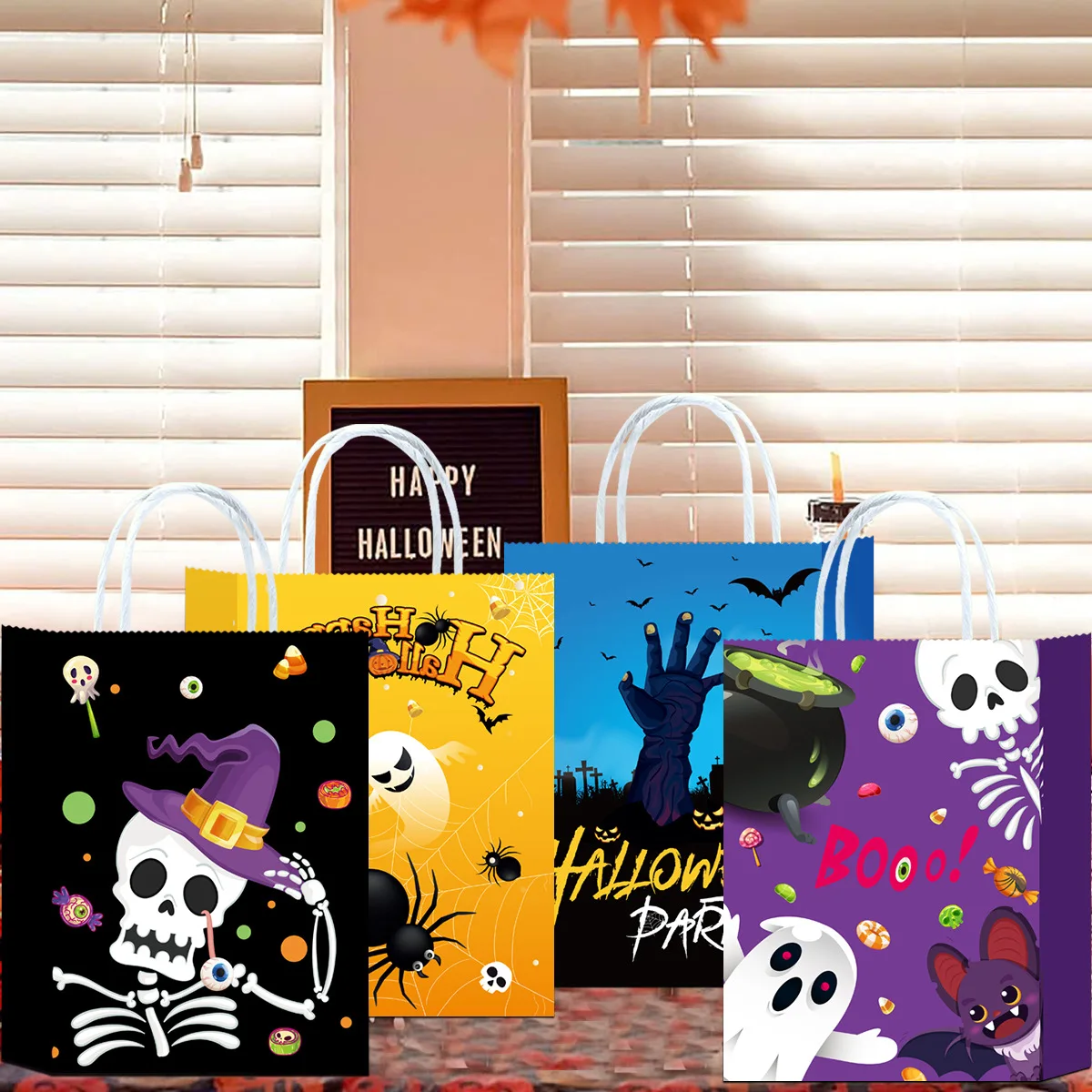 6/12/24/48 Stück Halloween-Themen-Party Kraftpapiertüten, niedliche rosa Geister-Süßigkeiten-Geschenktüten, Partyzubehör für Feiertage, Babypartys und Geburtstage – Detail 3