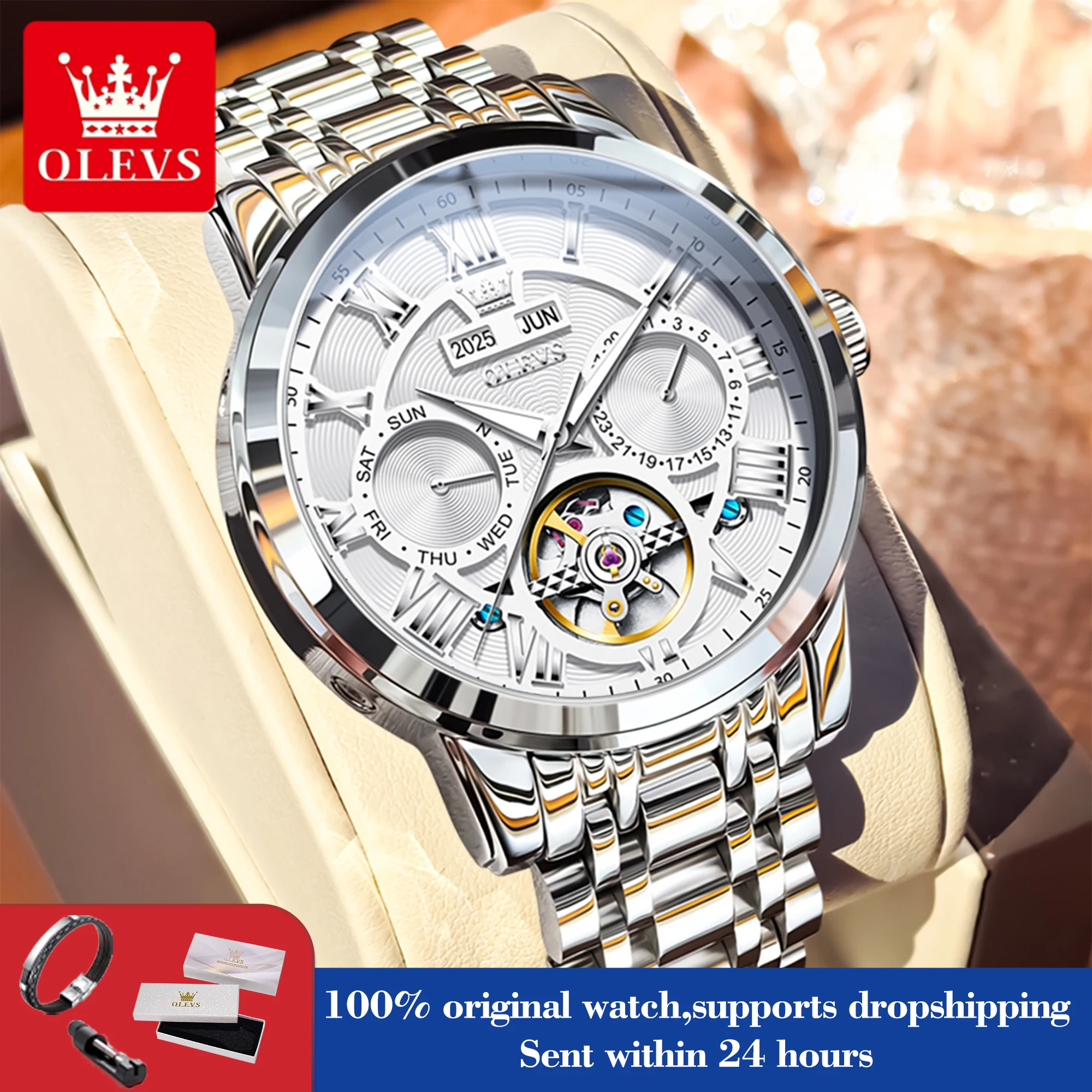 

OLEVS Men Watches Flywheel Automatic Mechanical Watch For Men Top Brand Waterproof Auto Date Week Original Clock Reloj 6668