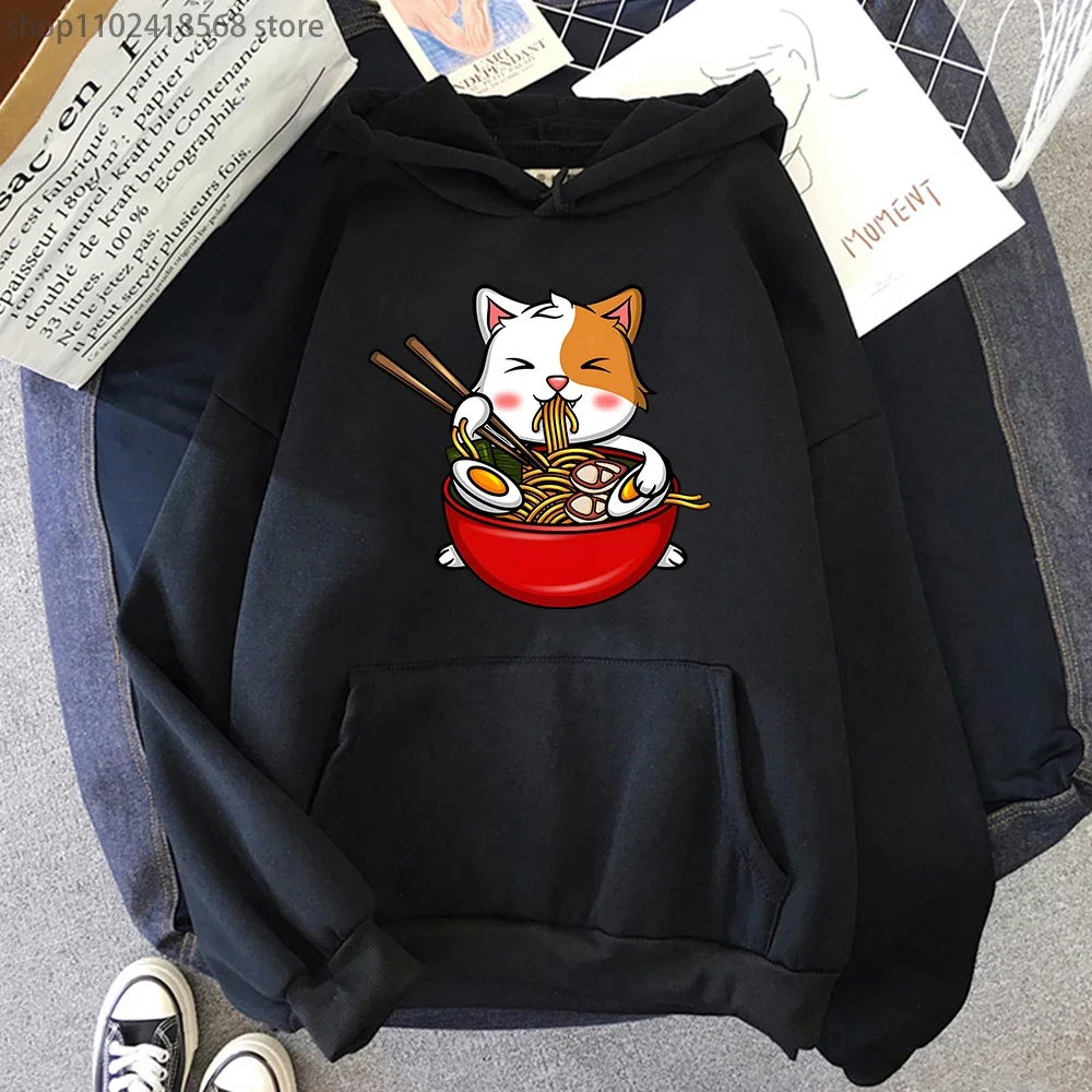 Cat Eating Spaghetti Hoodies for Women Aesthetic Hoodie MEN Fashion Sweatshirts Harajuku Clothes Four Seasons O-Neck Sudaderas