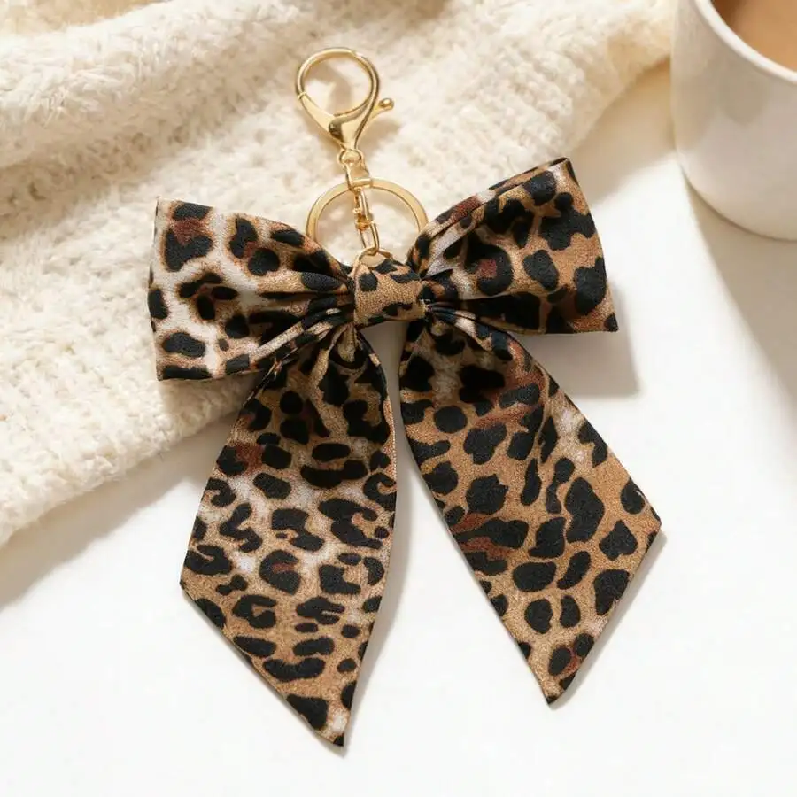 

Leopard Print Bow Knot Keychain Car Pendant Hair Accessory Bohemian Casual Elegant