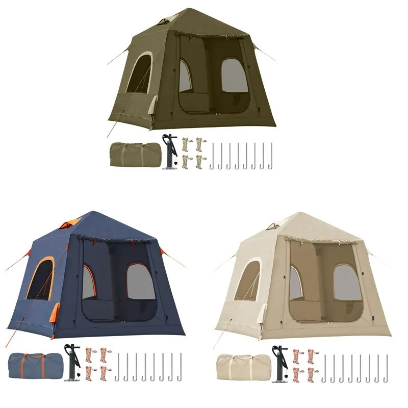 Inflatable Ridge Tent Easy Blow Hand Pump 4 Seasons Waterproof 210D Oxford Cloth No Setup Required Family Weekend Camping Tent