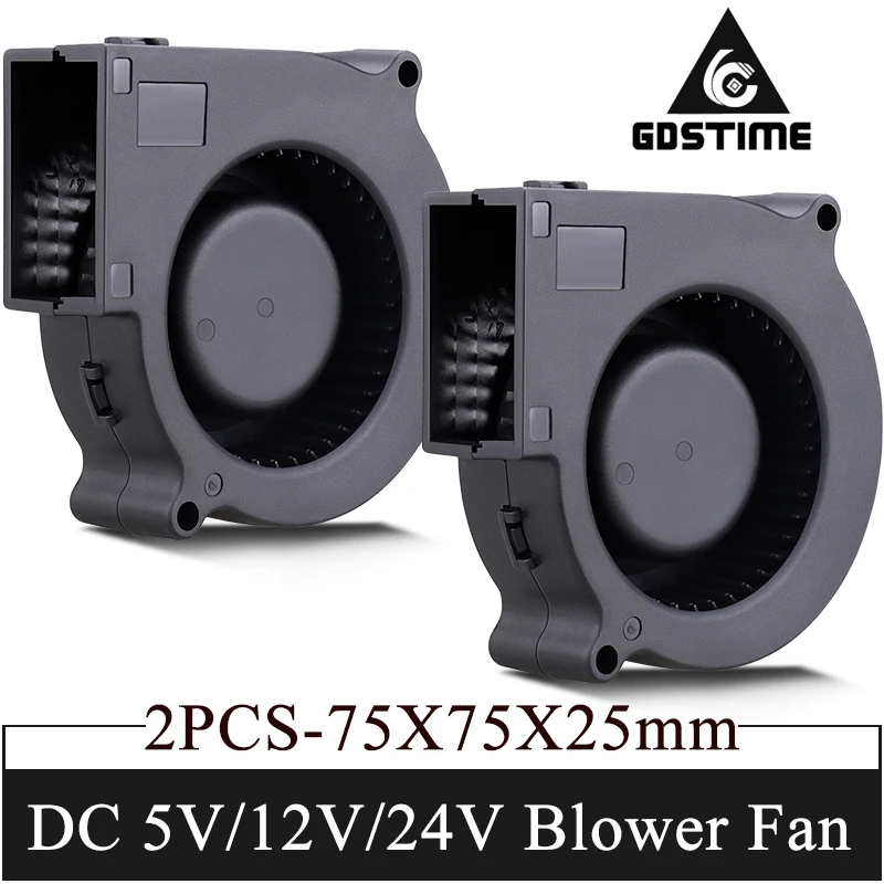 

2 Pieces Gdstime 75mm DC 5V 12V 24V 75x25mm Centrifuge Radial Cooler 7525 Brushless Turbo Blower Fan 7CM Computer Fan