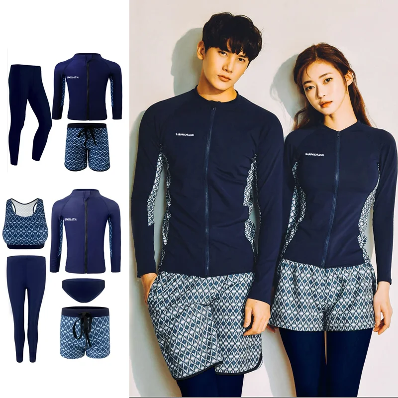 

Korean Couple Split Long Sleeve Swimwear 2023 Men Women's Children Diving Suit Conservative Surfing Swimwear Holiday Beachwear