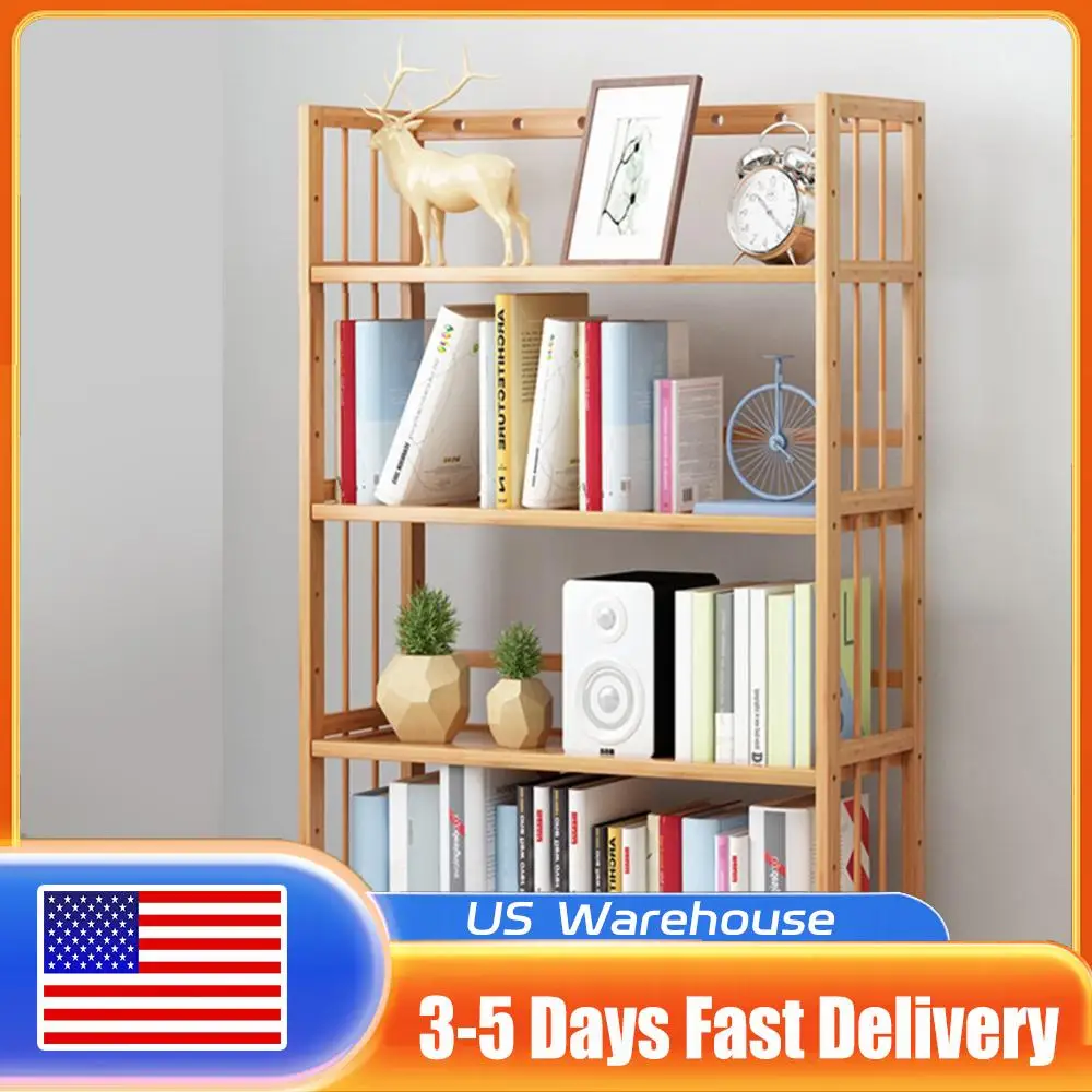 

4-ярусная бамбуковая полка большой вместимости, простой книжный шкаф, многофункциональная стойка для хранения и демонстрации для ванной, кухни, гостиной