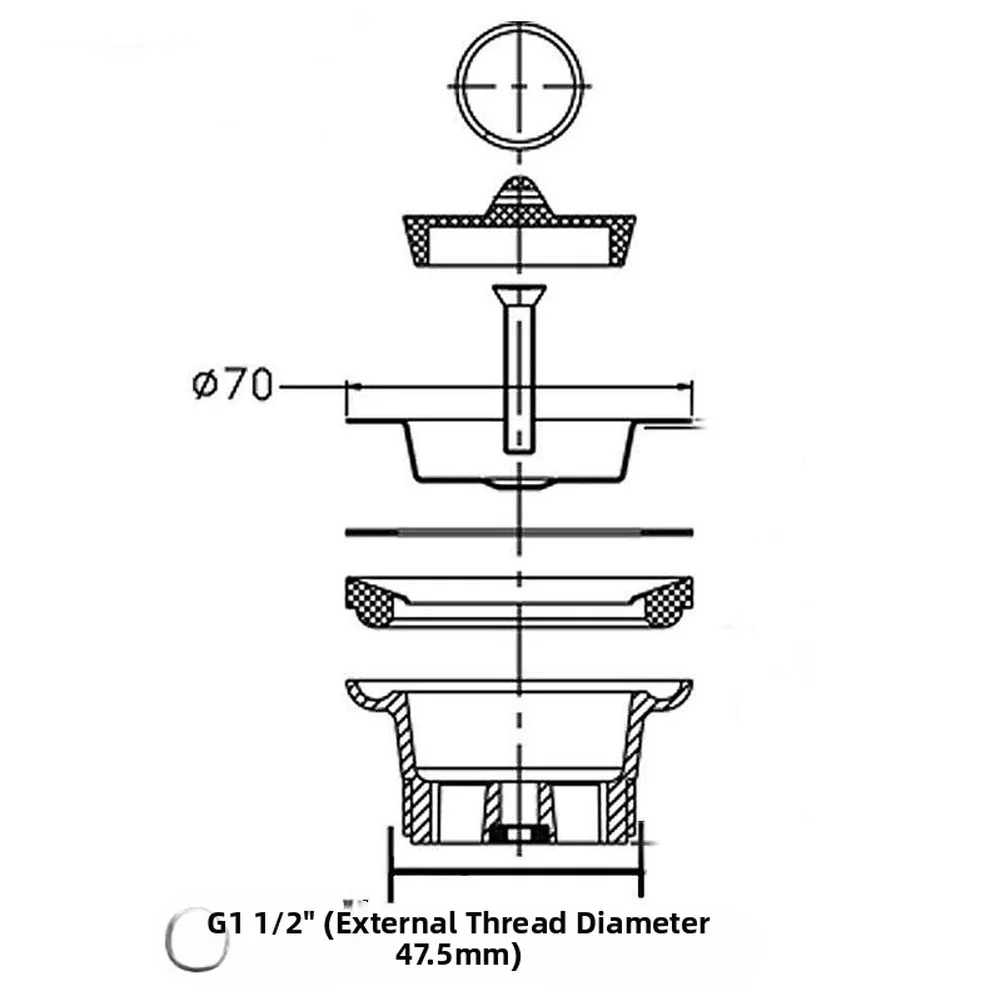 For Kitchen Sink Drain Head 70mm Stainless Steel and PP Material for Mop Basin Washing Tub with G1 1/2 Thread Design