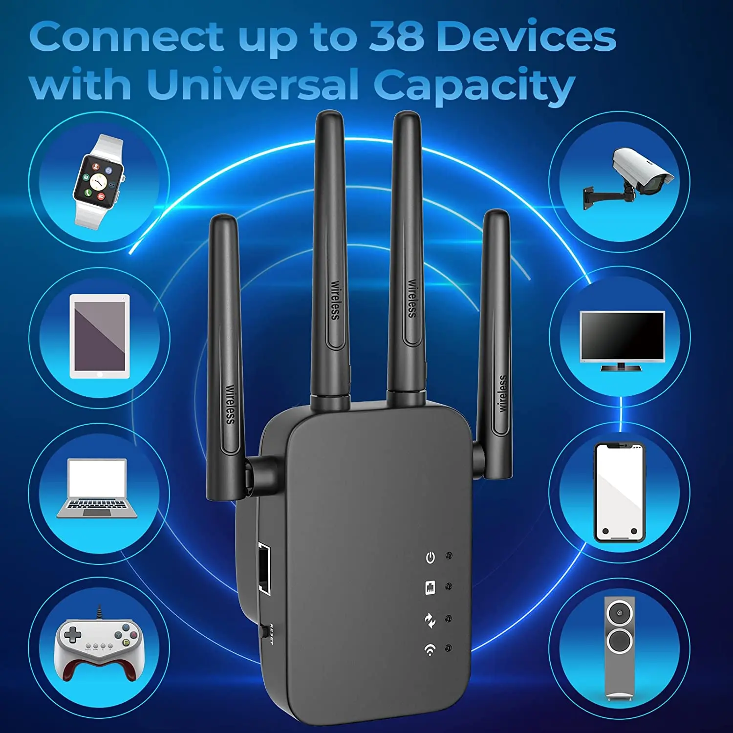 Wireless WiFi Extender ครอบคลุมไม่เกิน4000ตร.ฟุตและ38อุปกรณ์ Wi-Fi Repeater ยาวเครื่องขยายเสียงพอร์ต Ethernet Easy Setup