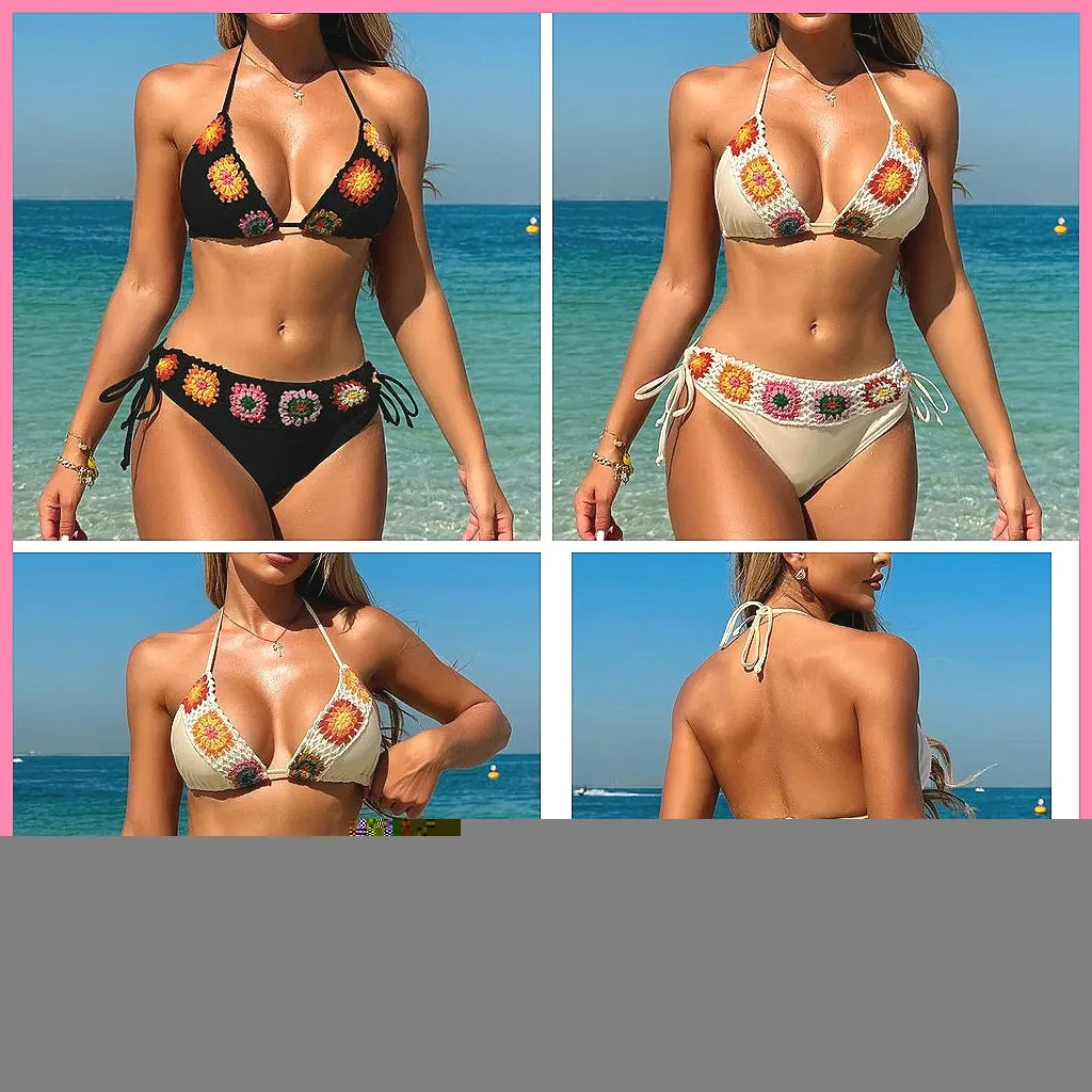 

Black Floral Lace Up Push Up Bikini Set - Sexy Women's Swimwear for Beach Pool Party(72 characters)