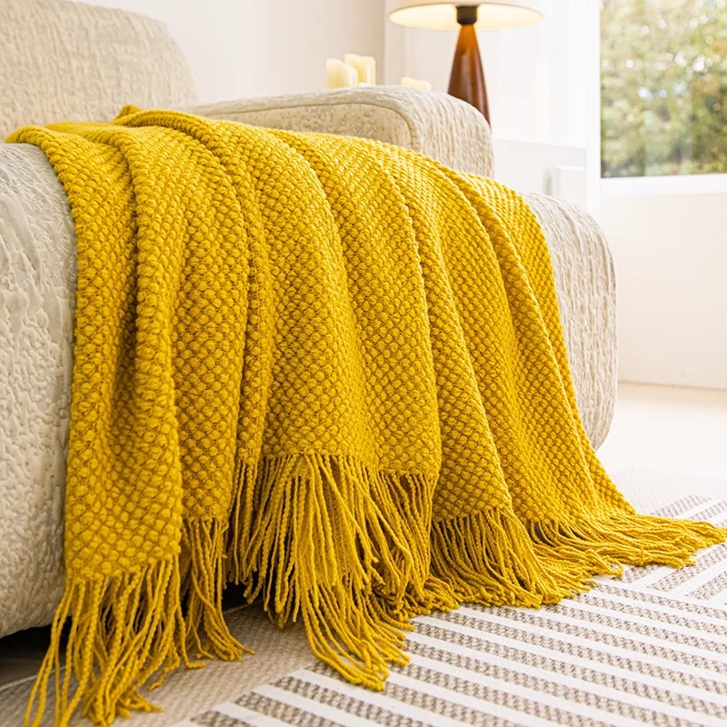 Solid Color Nordic Vintage Knit Blanket for Bedroom Sofa Office Nap Travel Airplane Cover