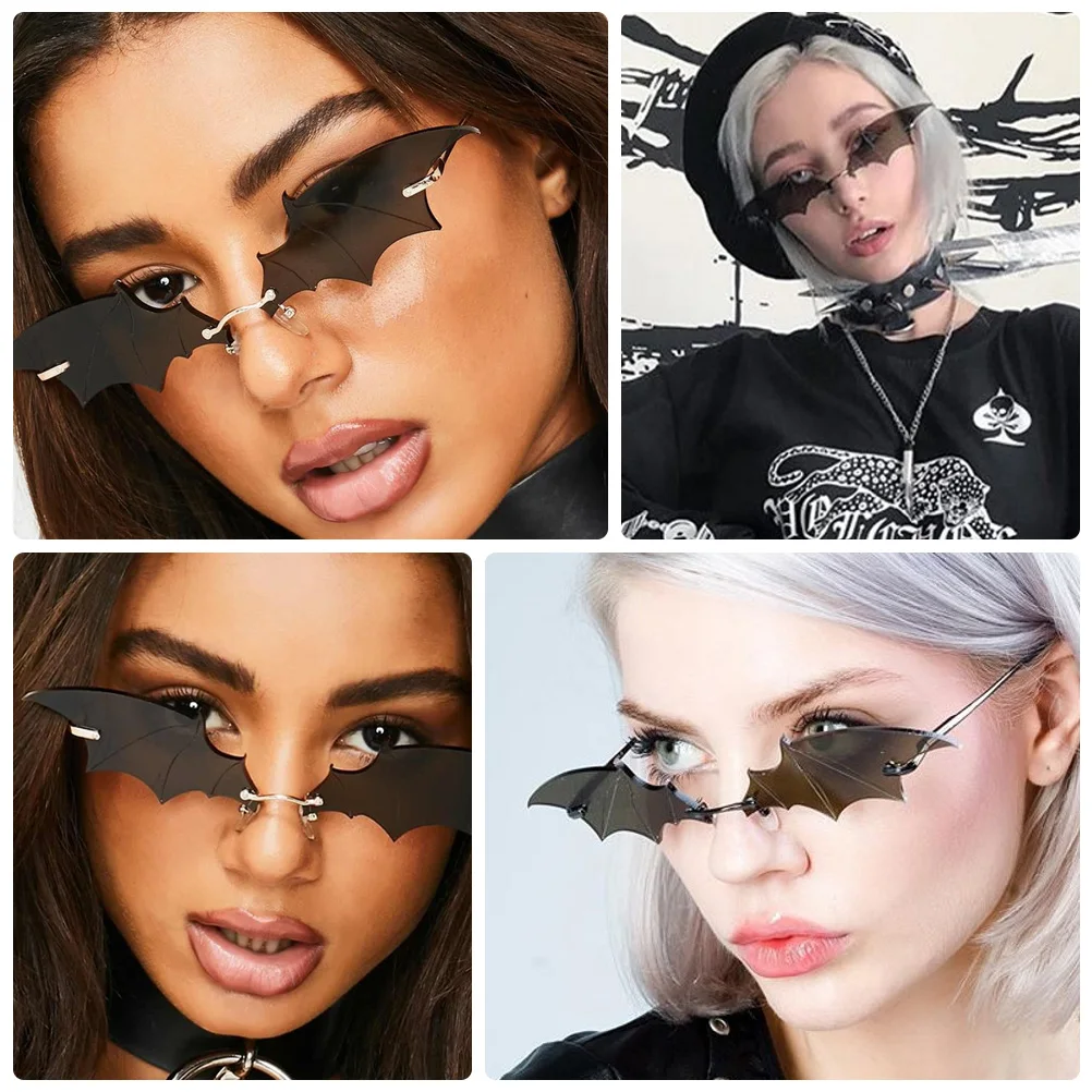

1pc Bat Sunglasses Halloween Fashion Eyeglasses Golden Frame Gray Lens Decorative Photo Props Funny Costume Party Accessories