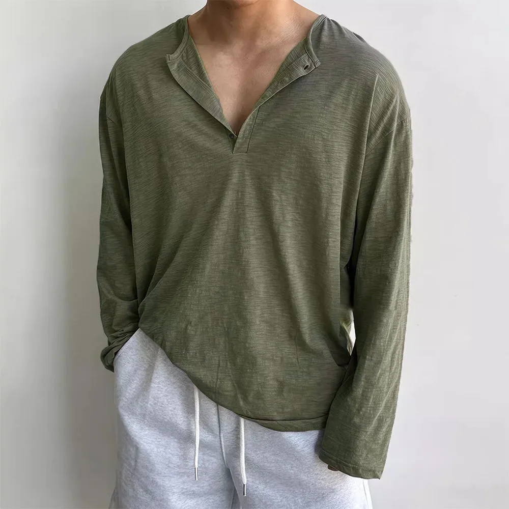 Baumwolle männer Langarm T-shirts für Männer Blusen Koreanische Trend Harajuku Lose T Shirts Frühling Herbst Bodenbildung Shirts Weiche – Detail 5