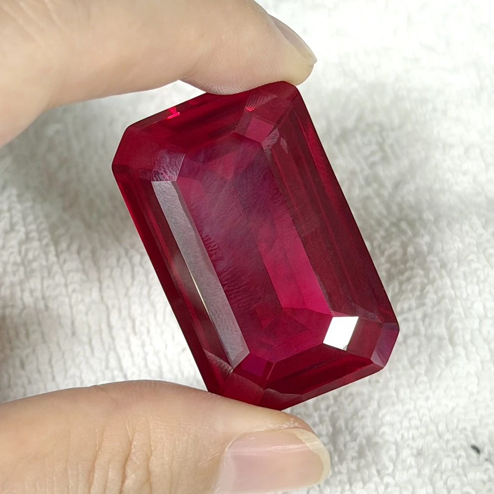1Pc Synthetic Pink & Red Corundum Loose Gemstone Rectangle Chamfer Cut 25x40mm Faceted Stone For Jewelry DIY Setting