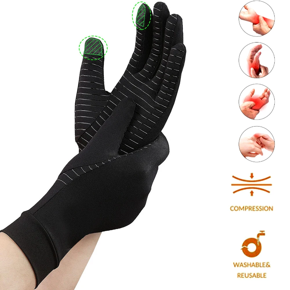 1Pair Copper Arthritis Gloves for Women Men,Touch Screen Anti-Slip Arthritis Compression Gloves forRelieving Carpal Tunnel Aches