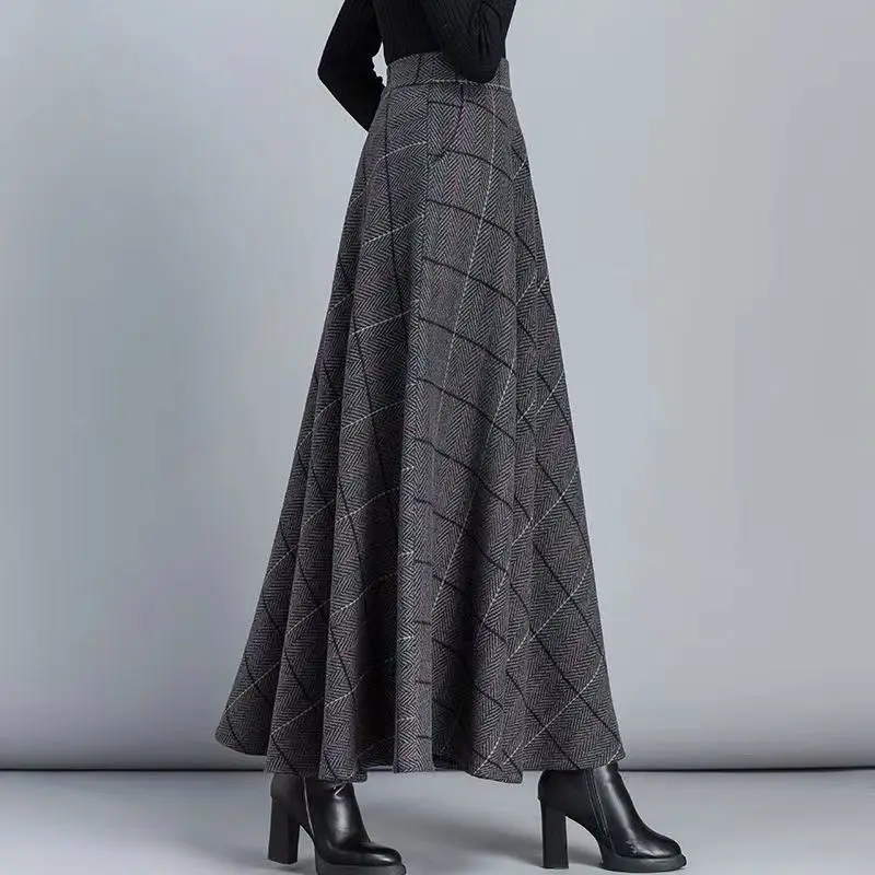 Women Autumn Winter Fashion Patchwork Woolen Cloth High Waist Appear Thin Skirt Women Clothes Simplicity All-match A-line Skirt