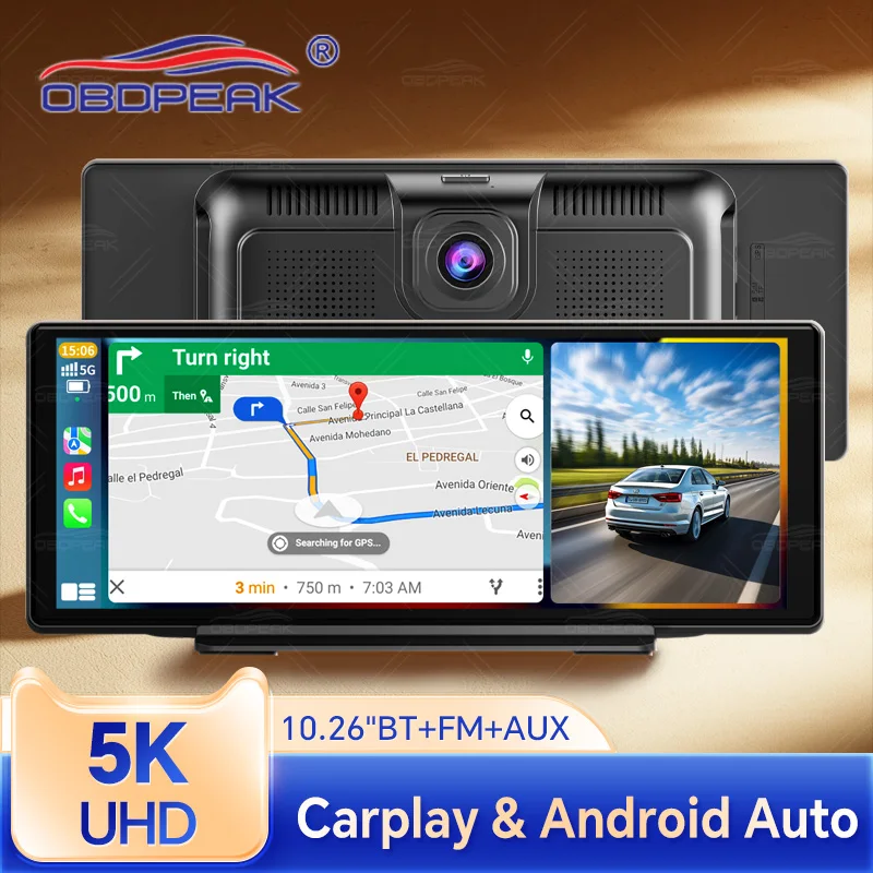 

Dash Cam K8s 5K+1080P Dual Lens GPS Navigation 5G Wifi Wireless Carplay & Android Auto Super Night Vision Car DVR