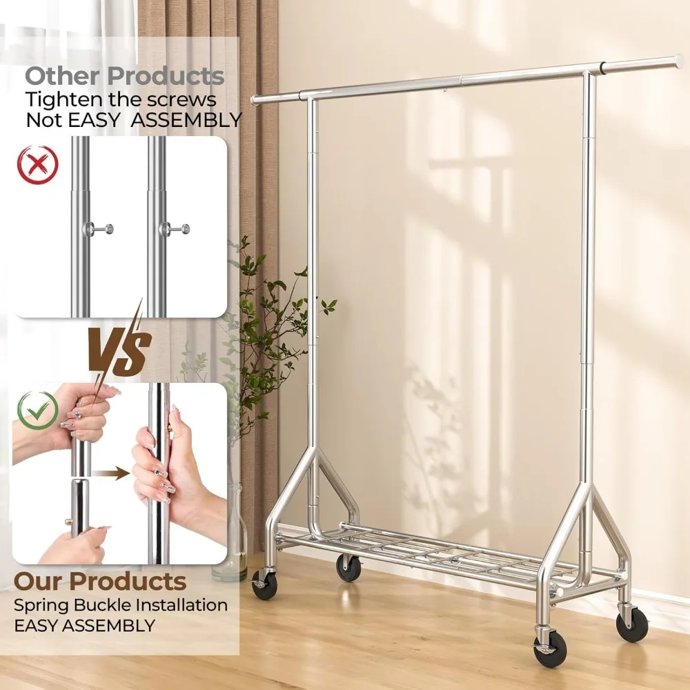 Heavy Duty Clothes Rack Load 450 LBS, Metal Garment Rack, Standing Rolling Clothing Rack for Hanging Clothes with Sturdy