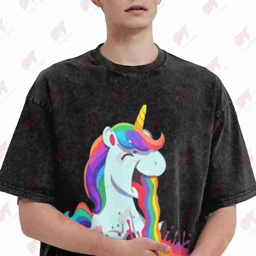 Ew People Funny Introvert Unicorn Vintage Washed Tee Pure Cotton T-Shirt