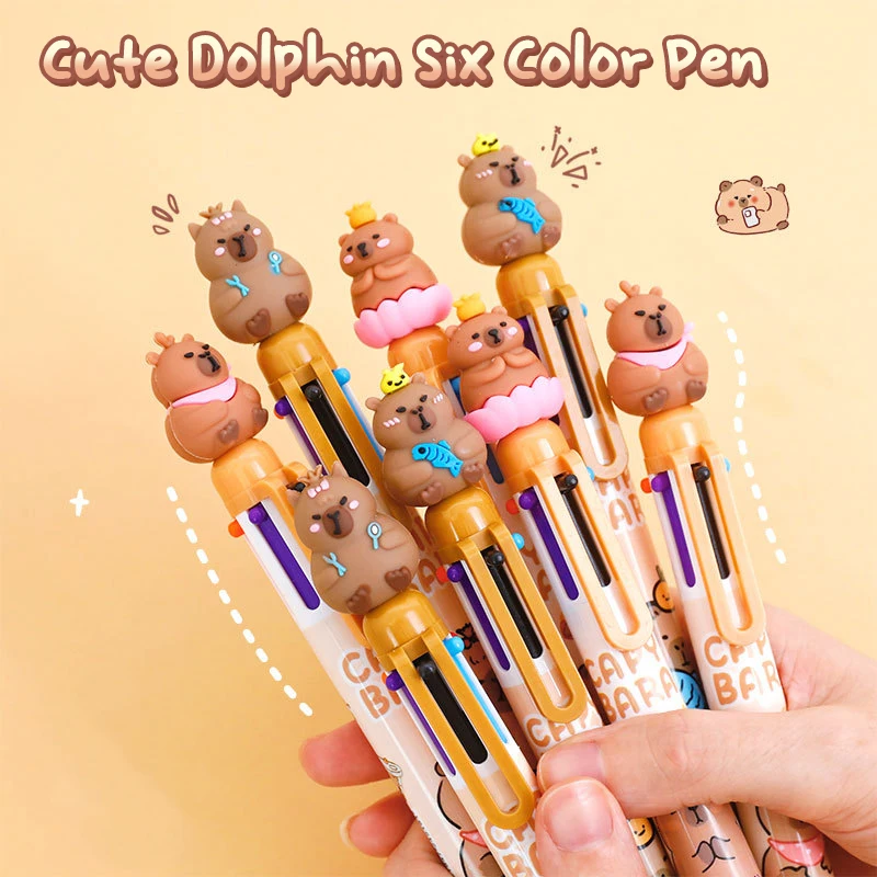 Cartoon Capybara Multicolor Ball Pen Ballpoint Pen Multicolored Pens Colorful Refill Multifunction 6/4 Colors In One Student