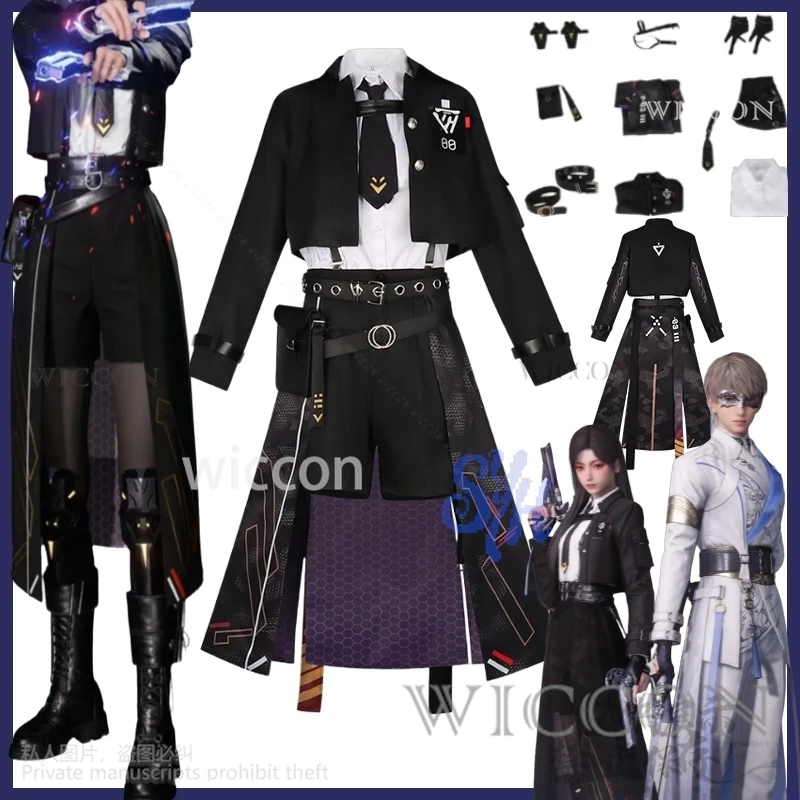 

Heroine Game Love And Deepspace Cosplay Anime Black Punk Coat Dress Nightbreaker Shadow Lolita Wigs Halloween Party Customized