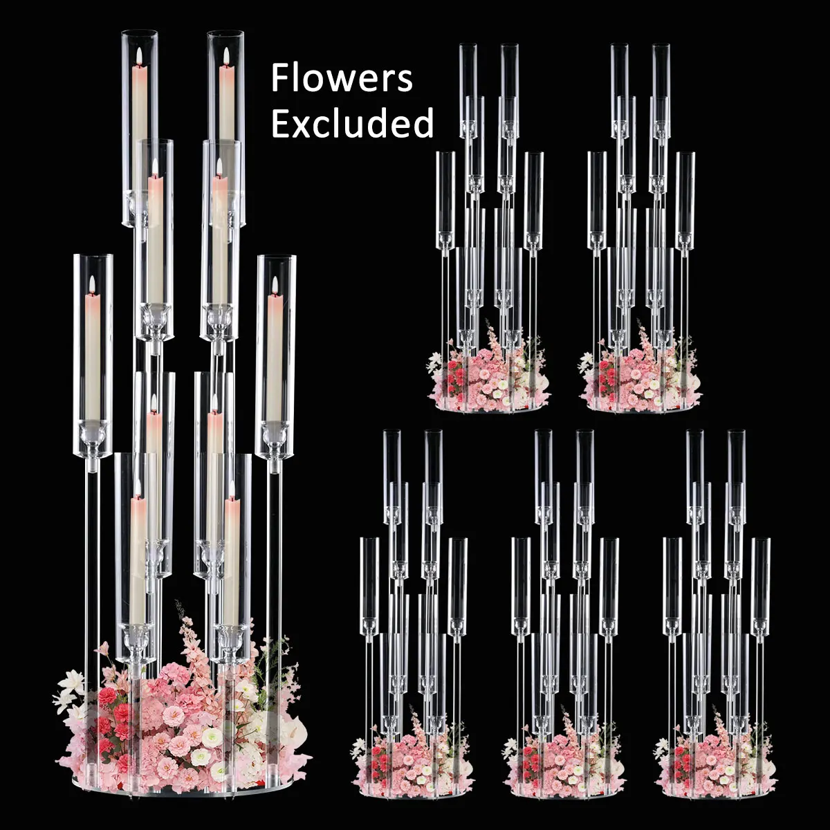 6PCS Clear Acrylic 10-Arm Candelabra Table Candle Stand, Wedding Baby Shower Party Table Centerpieces Decor Candle Holders