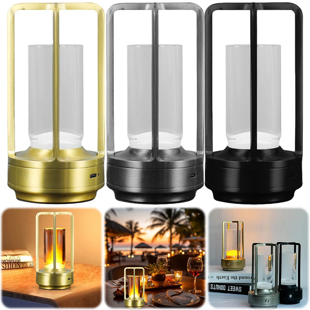 Cordless Table Lamp Crystal Lantern Lamp Touch Control Atmosphere Light Type-C Charging Modern Bedside Lamp Dimmable for Camping