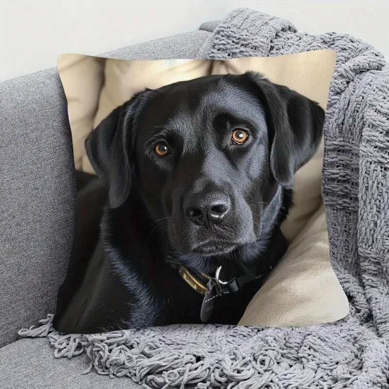 VIKAMA Black Lab Dog Soft Sofa Pillow Cover Modern Pet Print Home Decor for Living Room Car Bedroom