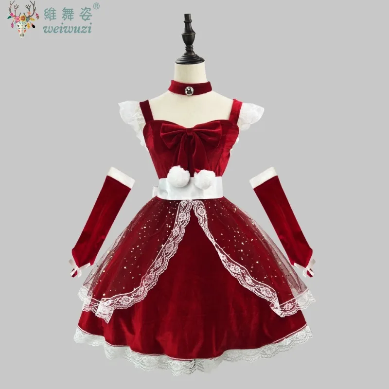 

Christmas New Year Sweet Lolita Elegant Vintage Princess Ball Gowns Sexy Xmas Full Dress Wine Red Maid Fancy Dress Beauty CLoth