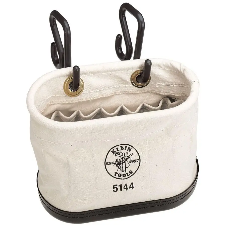 

Tools 5144 Canvas Bucket, Aerial Oval Tool Bucket with Black Molded Polypropylene Bottom, Includes Hooks, 15 Pockets