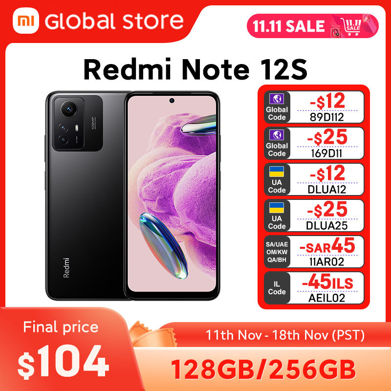  Global Version Xiaomi Redmi Note 12S Smartphone MTK Helio G96 108MP Camera 5000mAh 90Hz 6.43" AMOLED DotDisplay 33W Fast Charge 